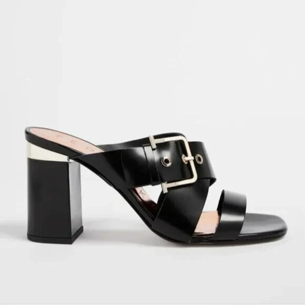 Ted Baker Women's Peataa Black  Buckle  Heel Sandals Mules Size 38 / US …